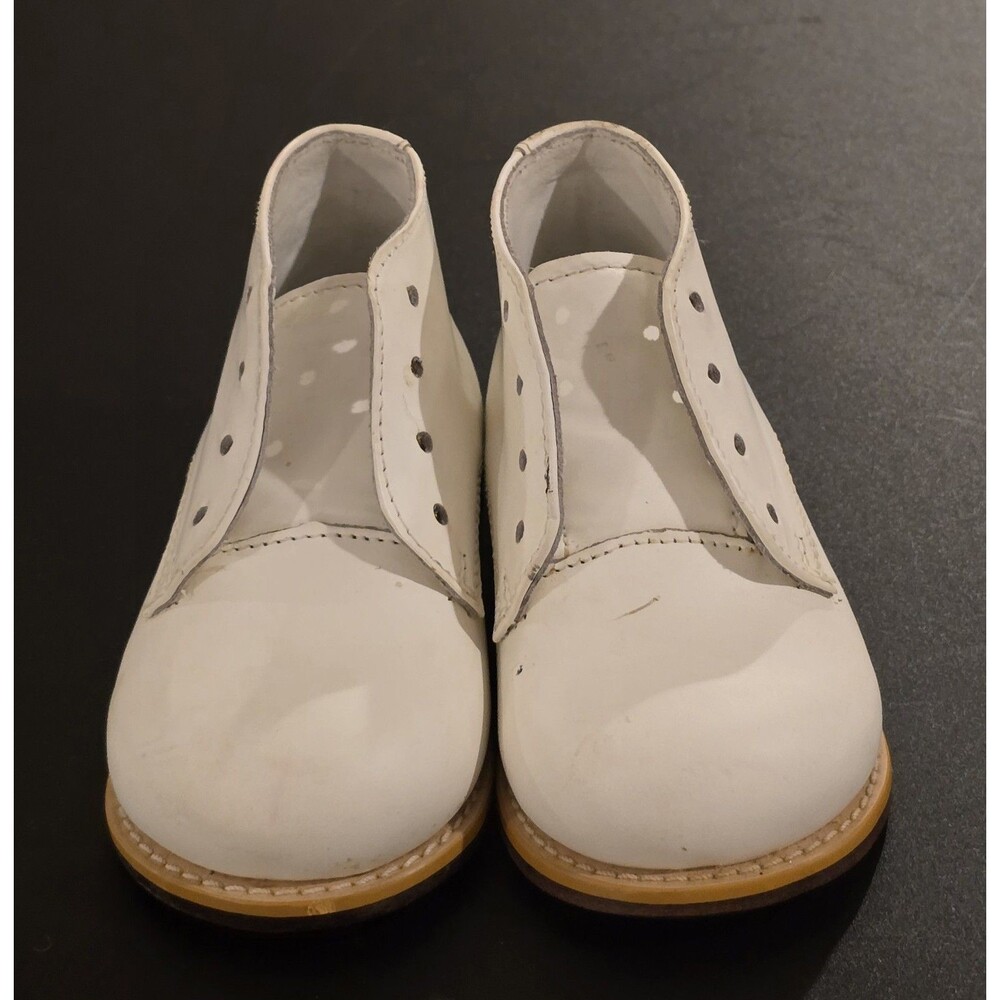 Vintage White Leather Baby Toddler Oxford Shoes Size 5 EEE Wide Leather Sole...